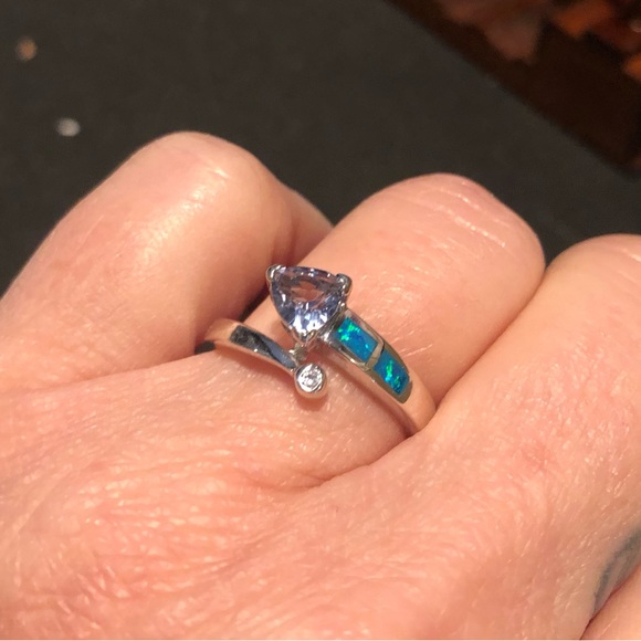 Ladies NWOT opal, tanzanite, cz sterling silver ring - Picture 2 of 4
